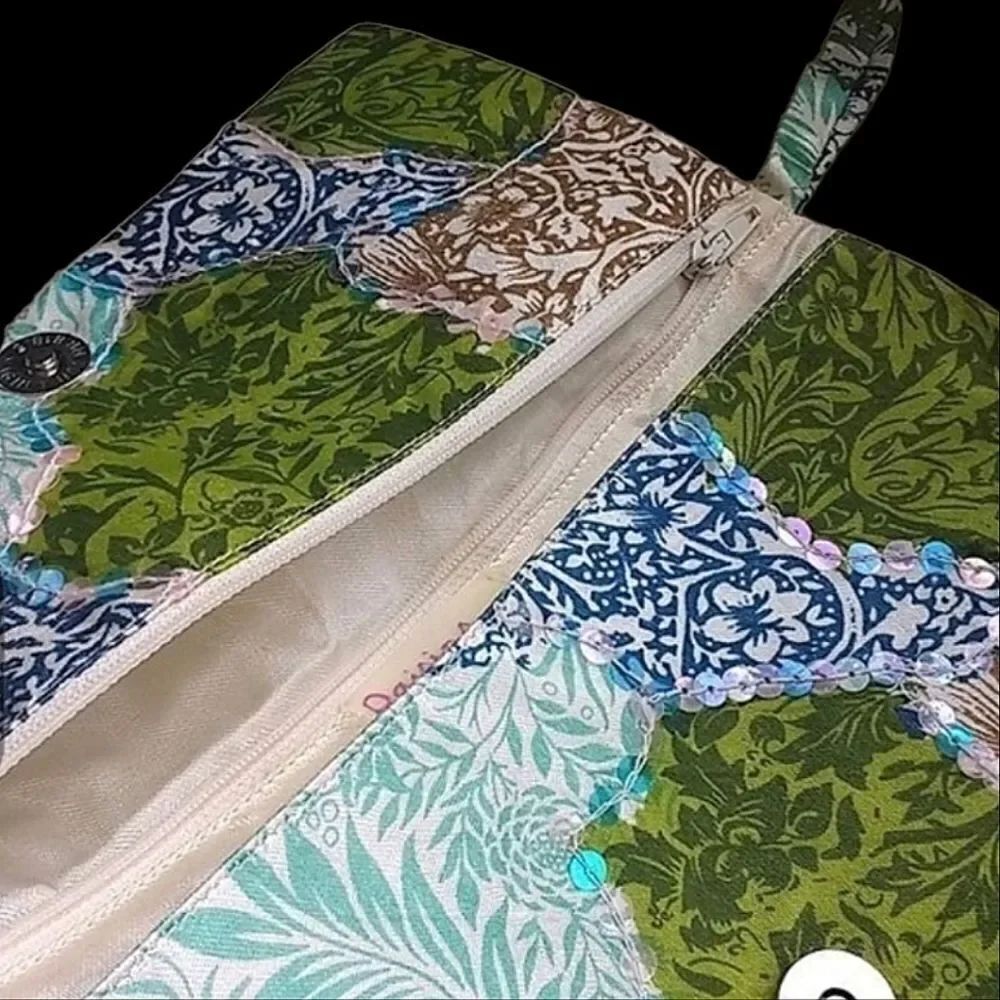 Multi-Patterned Fabric Sequined Wristlet Purse - Picture 6 of 8